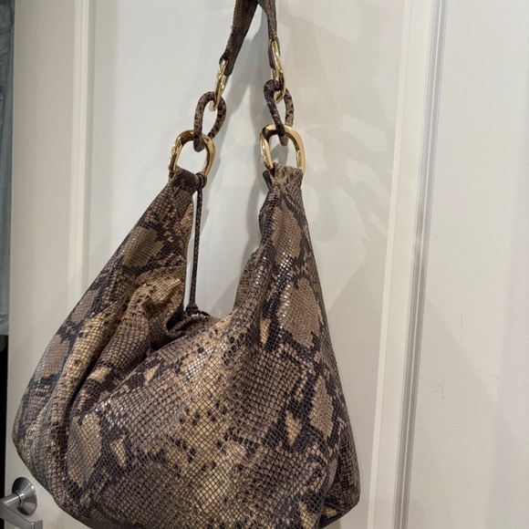Michael Kors Hobo Tan Effect Leather Python Suede Tote Purse - Picture 6 of 14